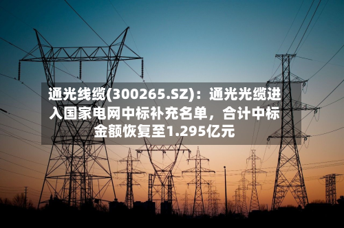 通光线缆(300265.SZ)：通光光缆进入国家电网中标补充名单，合计中标金额恢复至1.295亿元